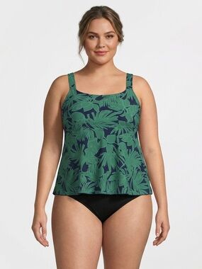 Lands' End 2X Plus Size Blue Green Tankini Top Swimsuit Adjustable Straps Modest